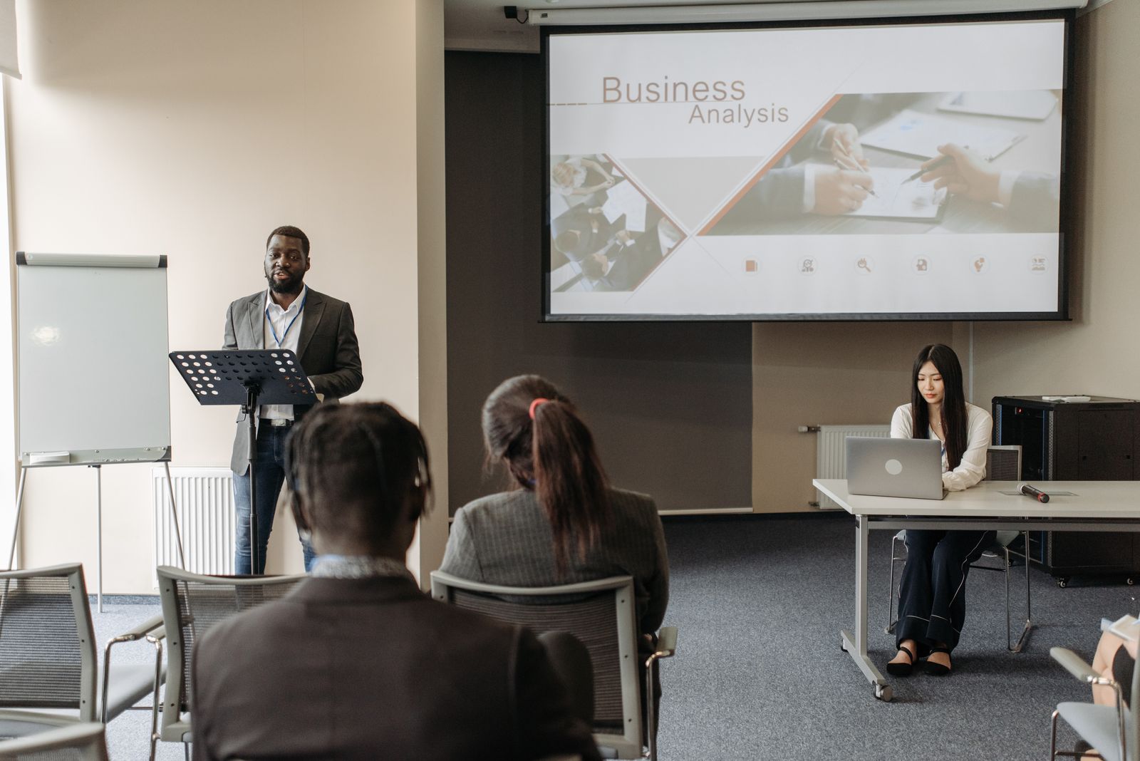 Professional instructor presenting to an adult learning group