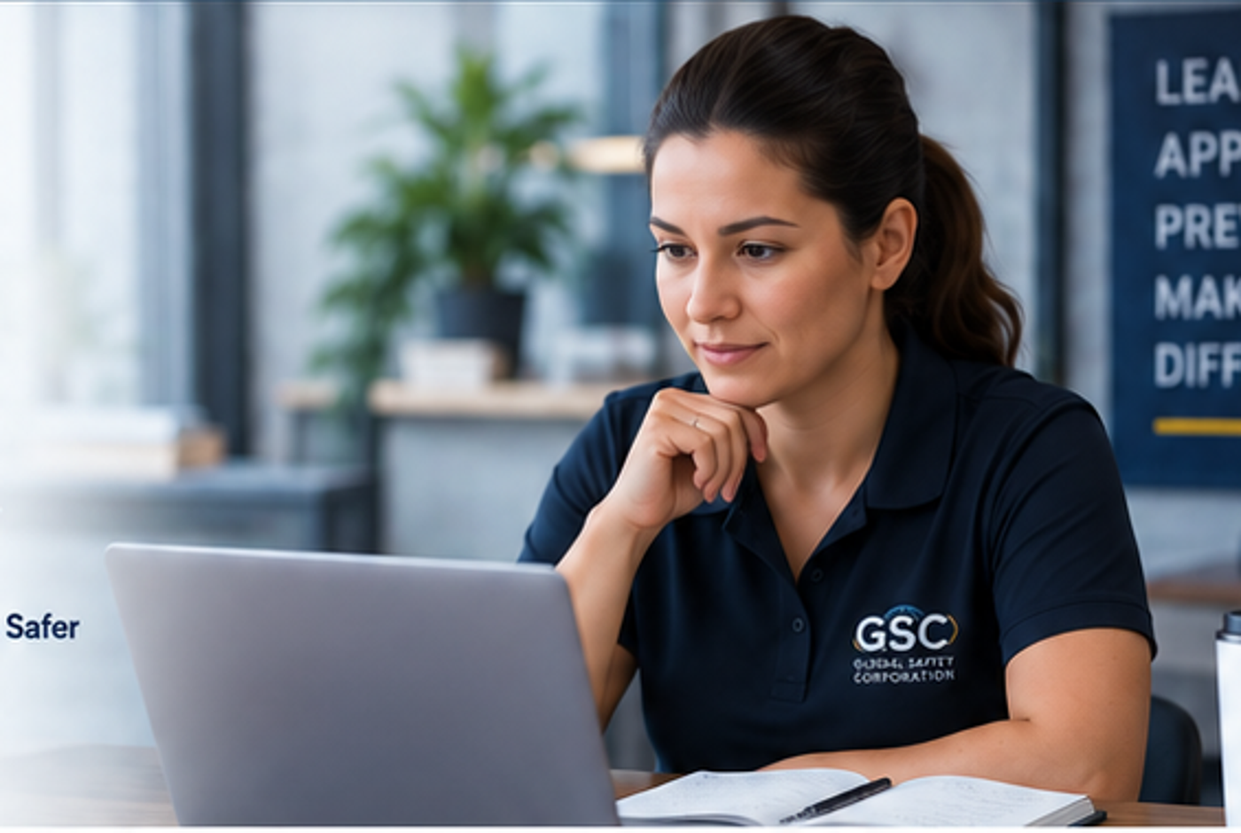 Professional reviewing online safety training and enrollment information